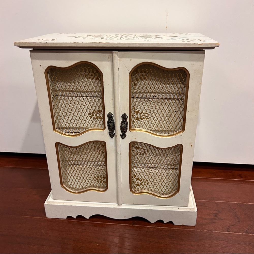 Vintage Jewelry Box French Provincial White Cabinet Music Box hand painted
